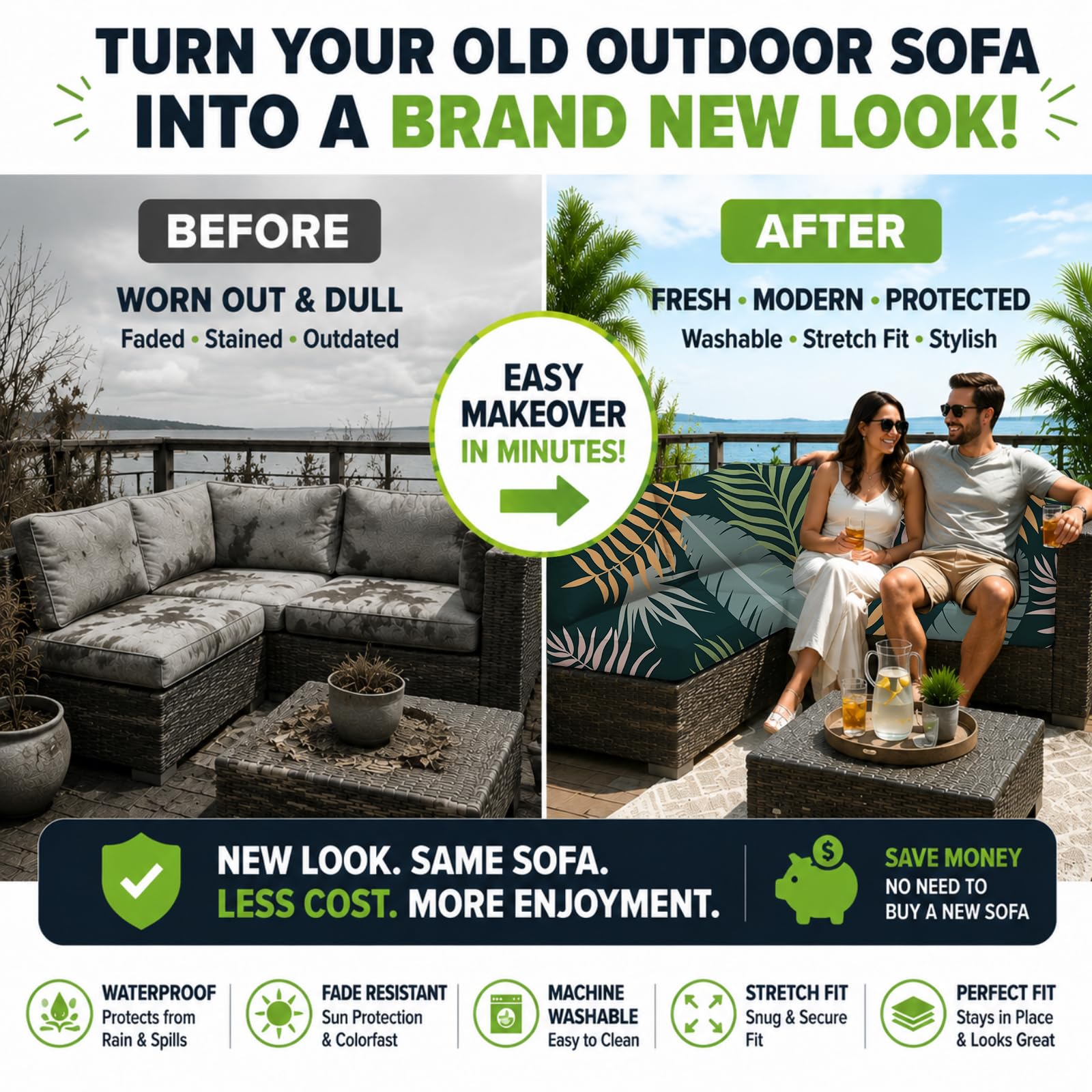 BIETYONE Outdoor Cushion Covers 8PCS Green Forest on patio furniture