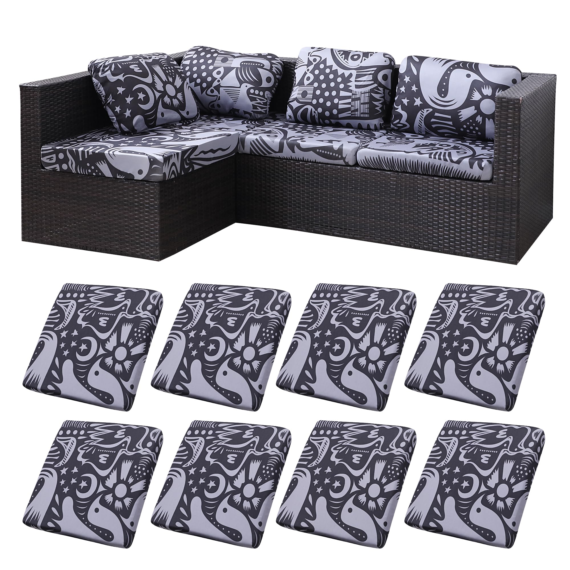 BIETYONE Outdoor Cushion Covers 8PCS Grey Pigeon front view
