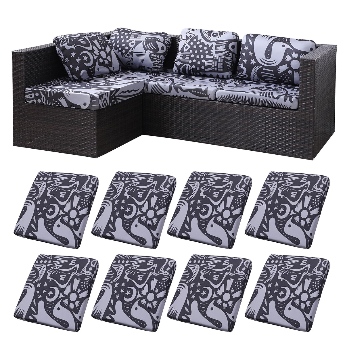 BIETYONE Outdoor Cushion Covers 8PCS Grey Pigeon front view