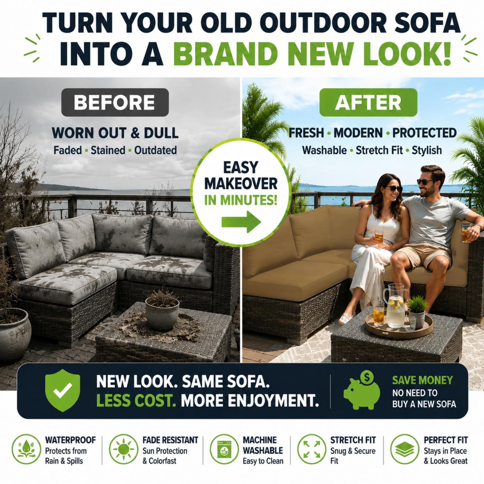 BIETYONE Outdoor Cushion Covers displayed on a patio sofa
