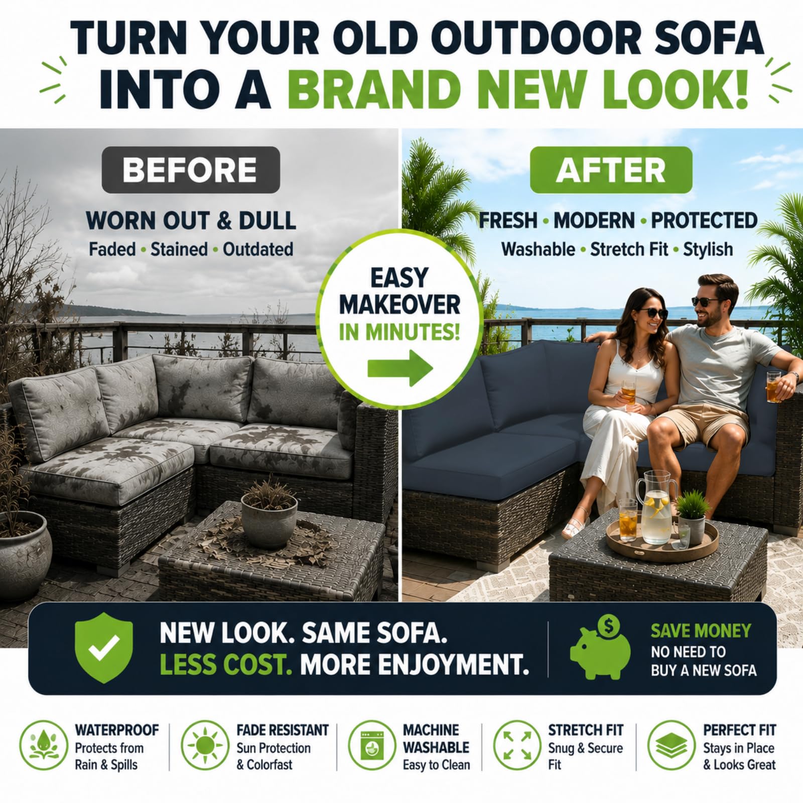 BIETYONE outdoor cushion covers displayed on patio furniture