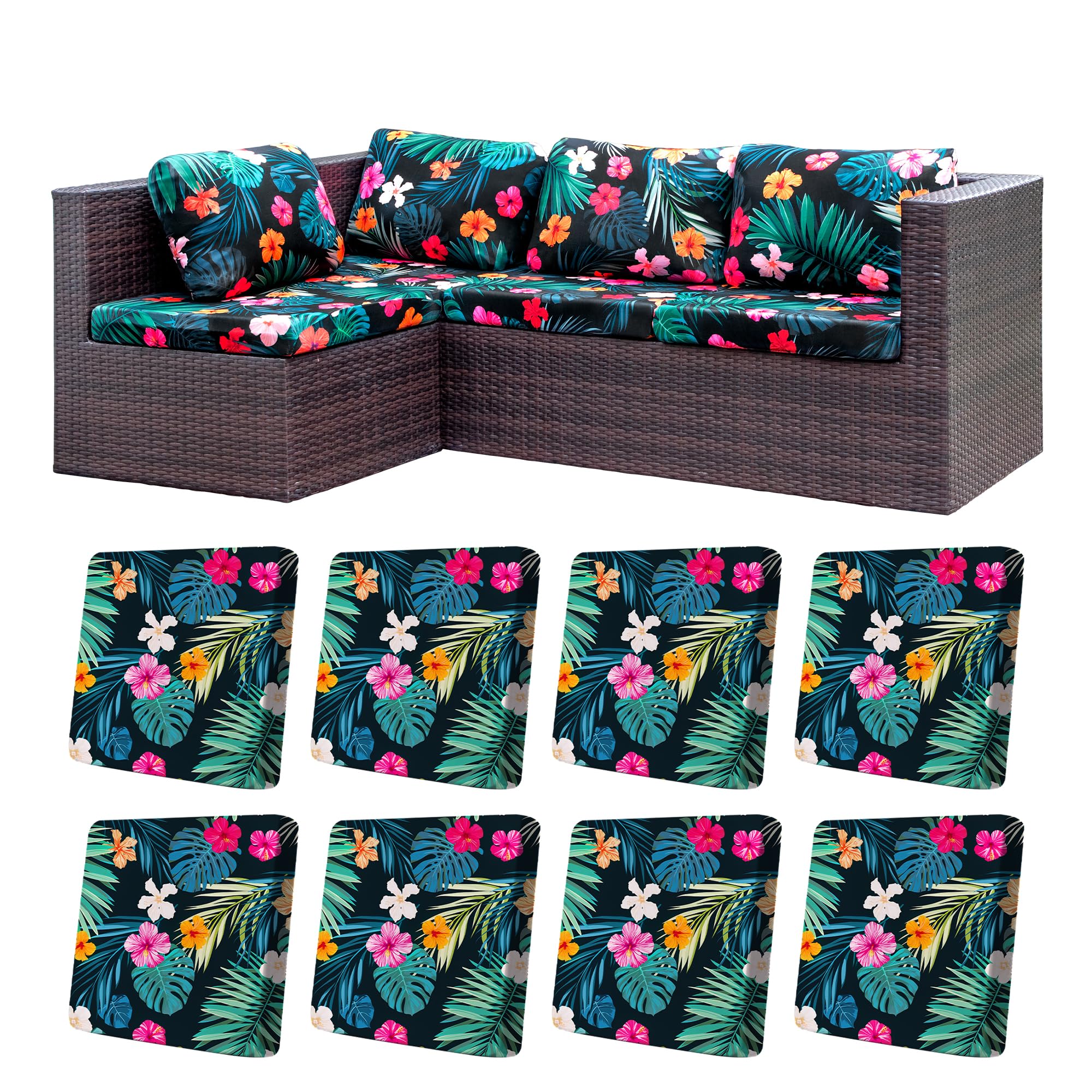 BIETYONE Outdoor Cushion Covers - Flowered Leaves design