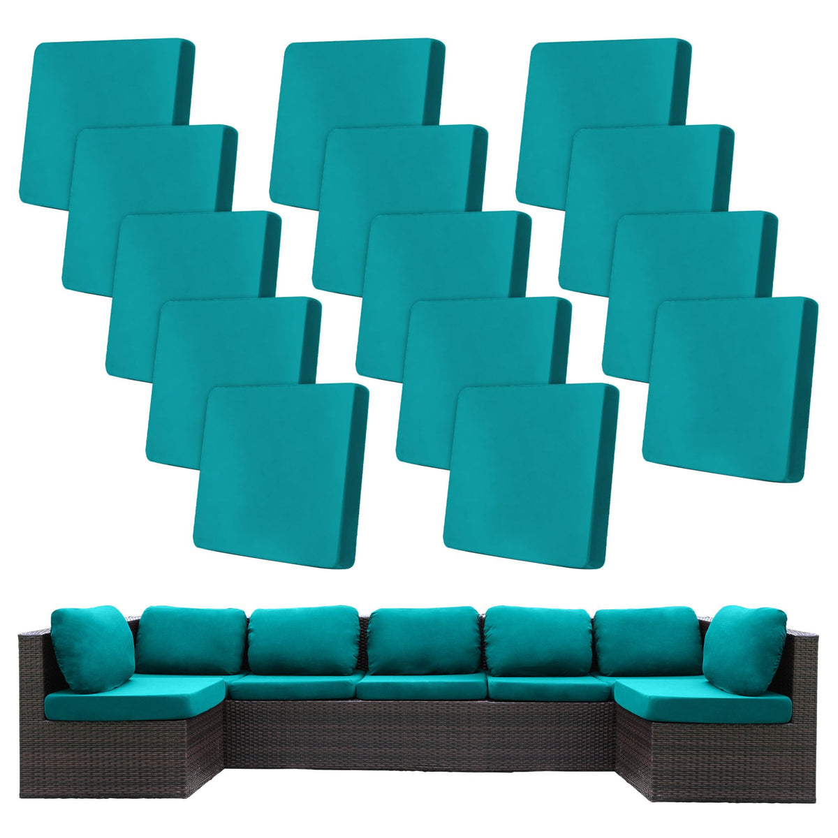 BIETYONE Outdoor Cushion Covers set of 14 in Peacock Blue