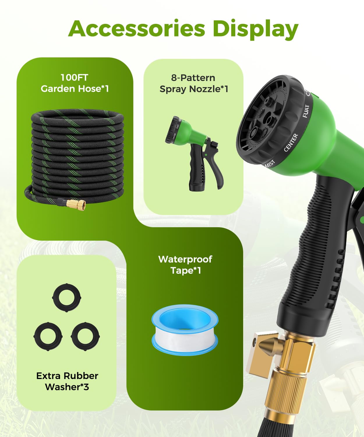 BIGITTA Garden Hose packaging with included accessories