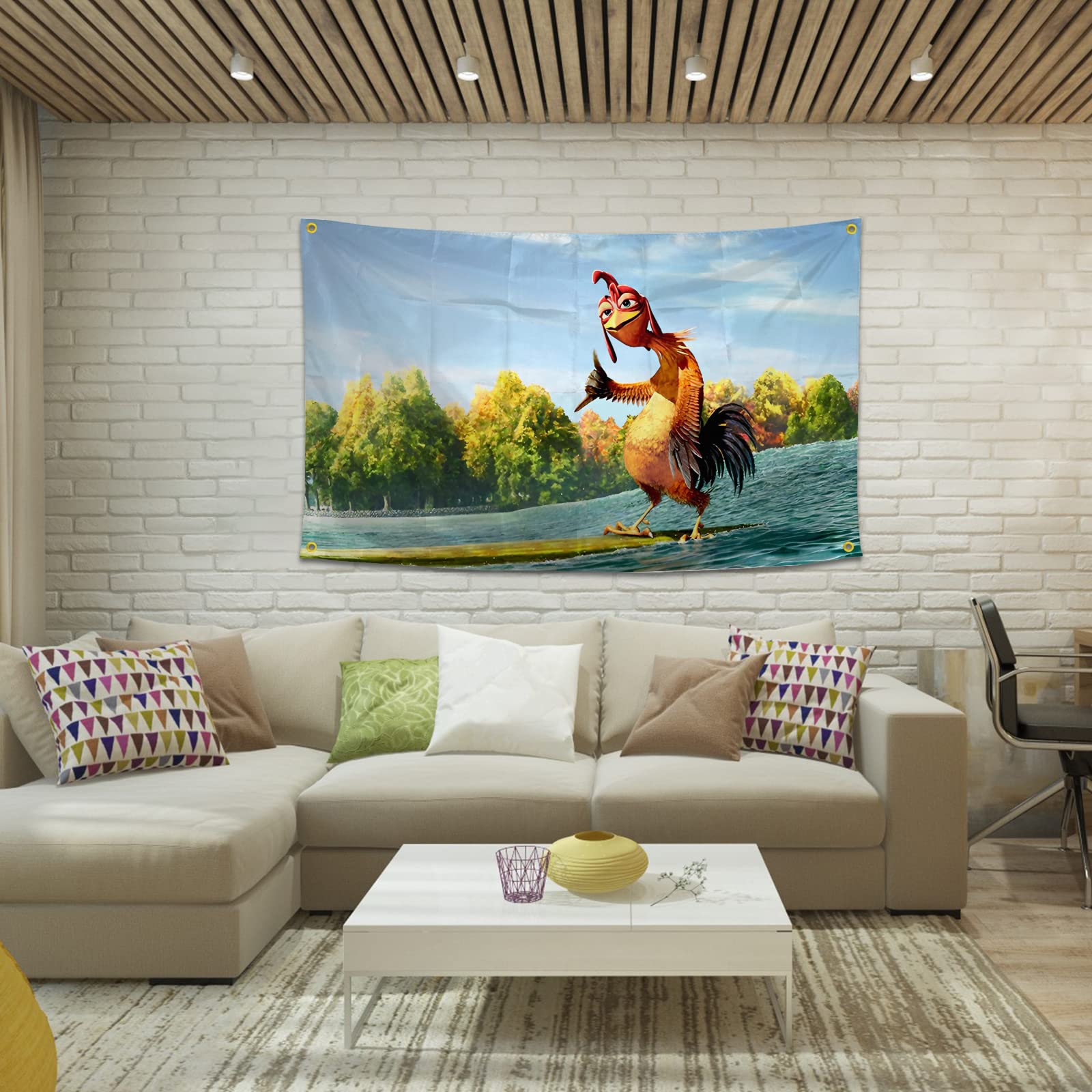 BIiaiue Chicken Flag displayed in a dorm room setting