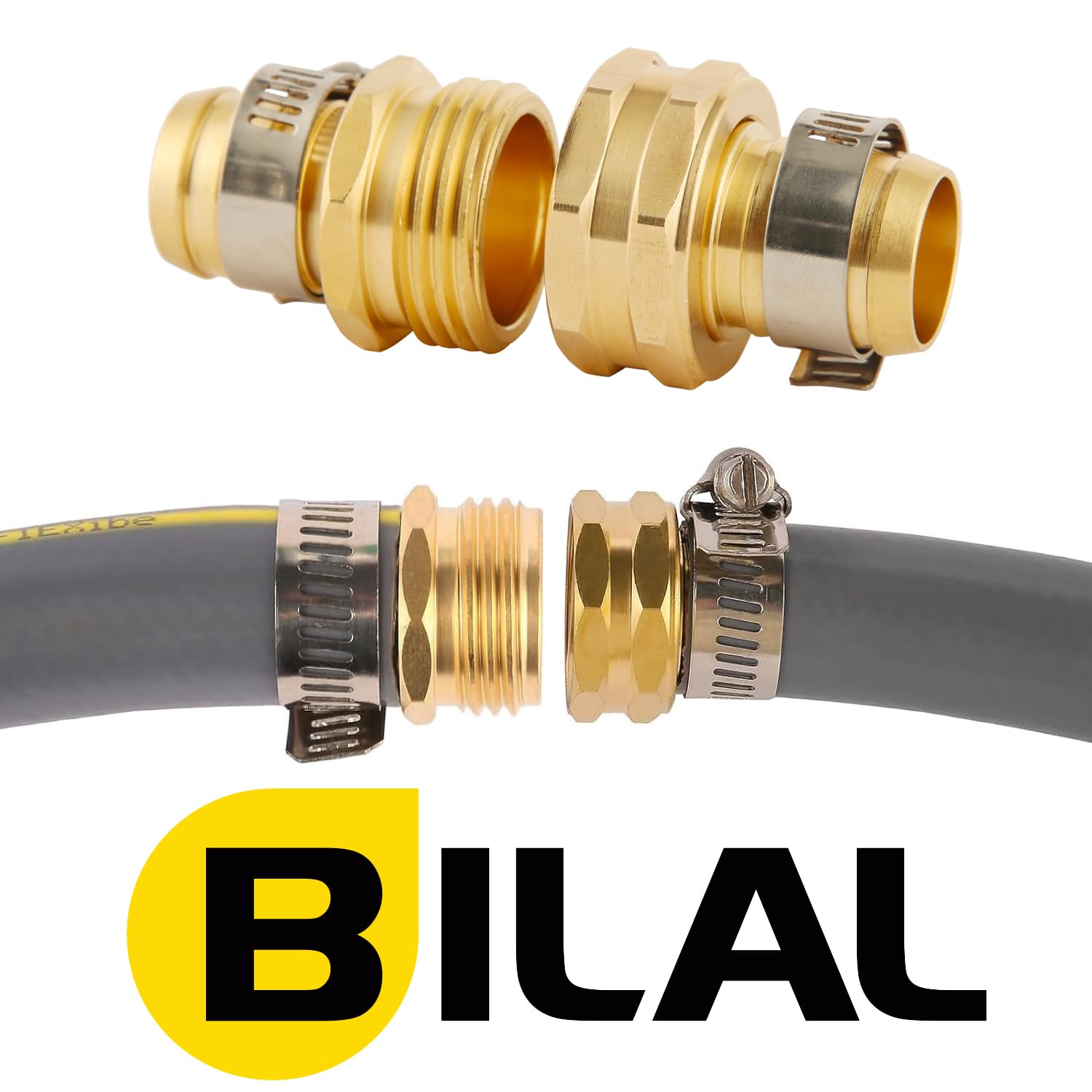 BILAL brass connectors in use on garden hose