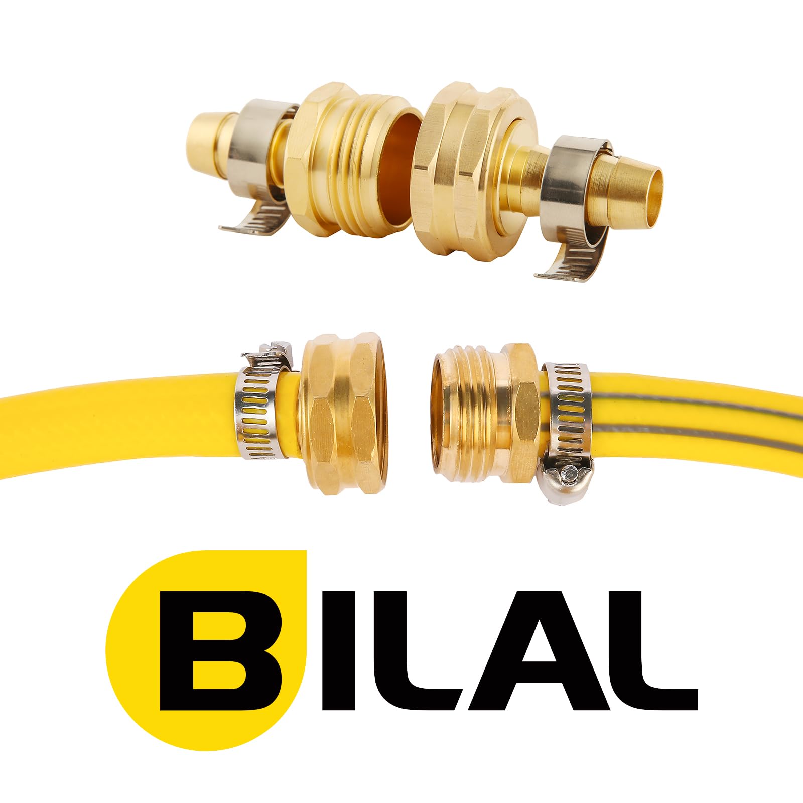 BILAL Brass Garden Hose Repair Connector Kit components layout