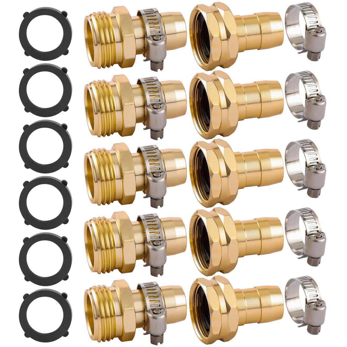 BILAL Garden Hose Repair Connector Kit contents with connectors and clamps