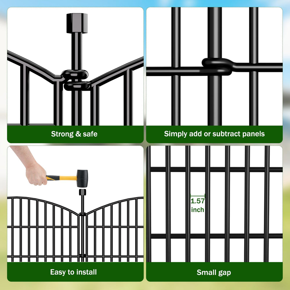 Bilibompa black metal garden fence against a garden backdrop