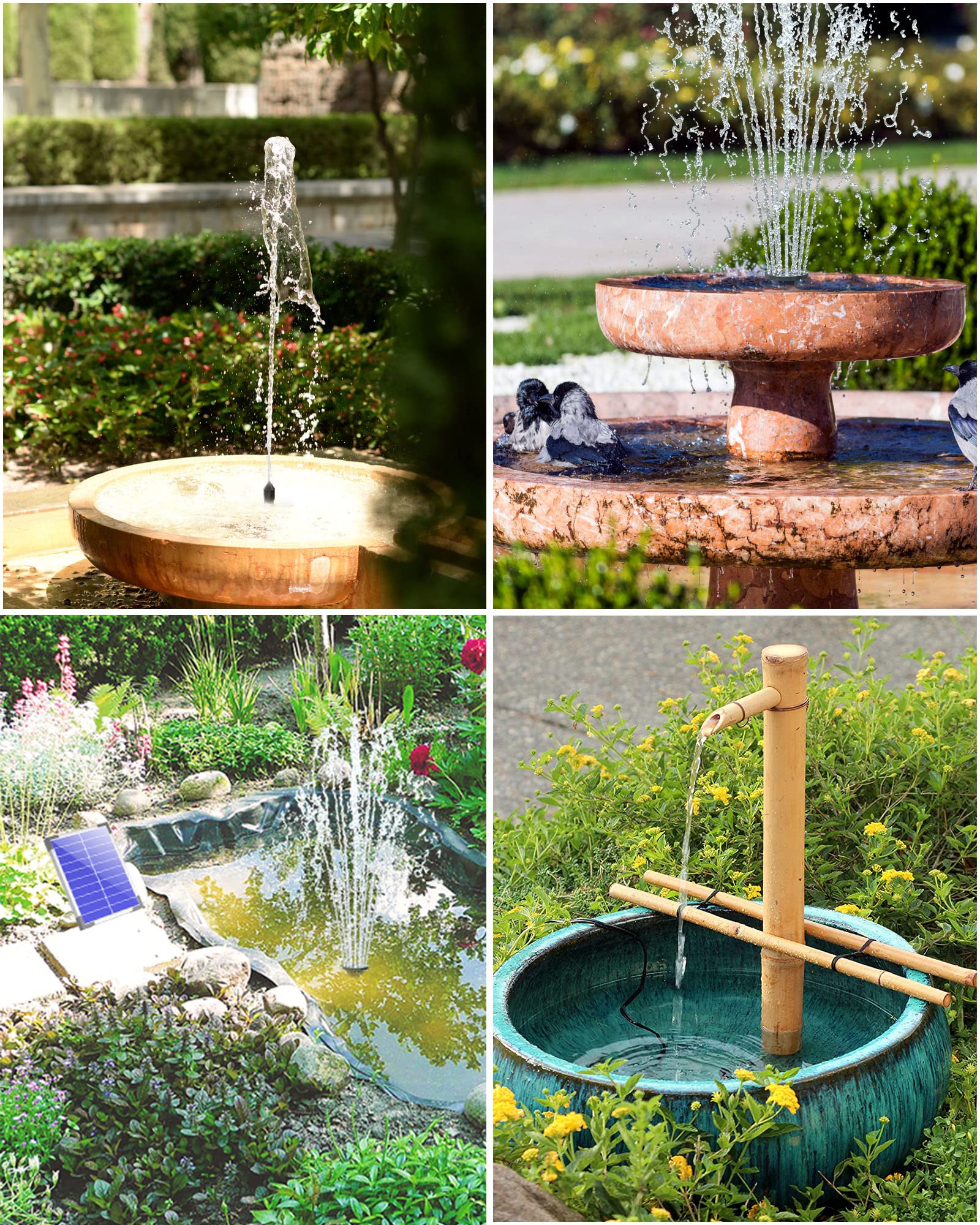 Biling 6.5W solar pump in outdoor setting with flowers
