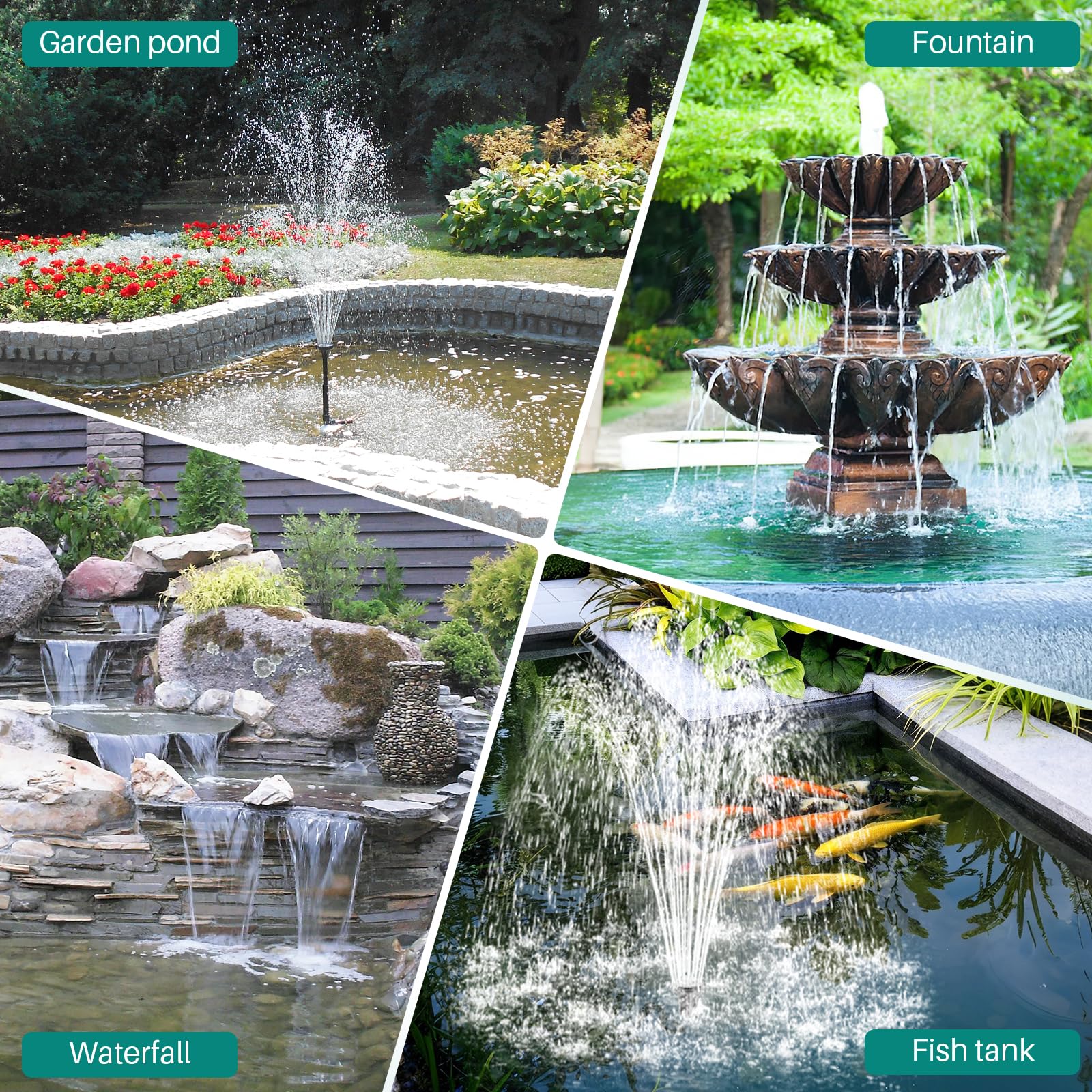 Biling fountain pump operating in a garden pond