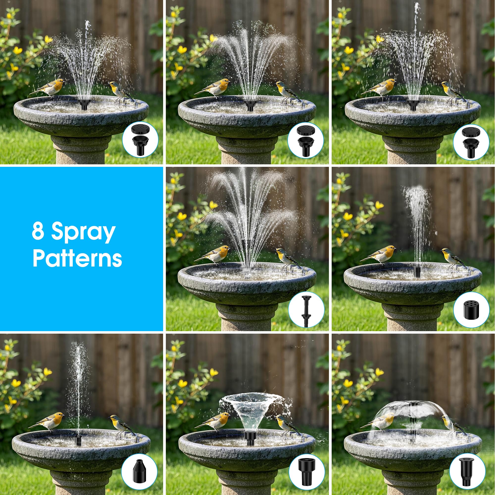 Biling solar fountain pump in a garden setting