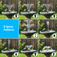 Biling solar fountain pump in a garden setting
