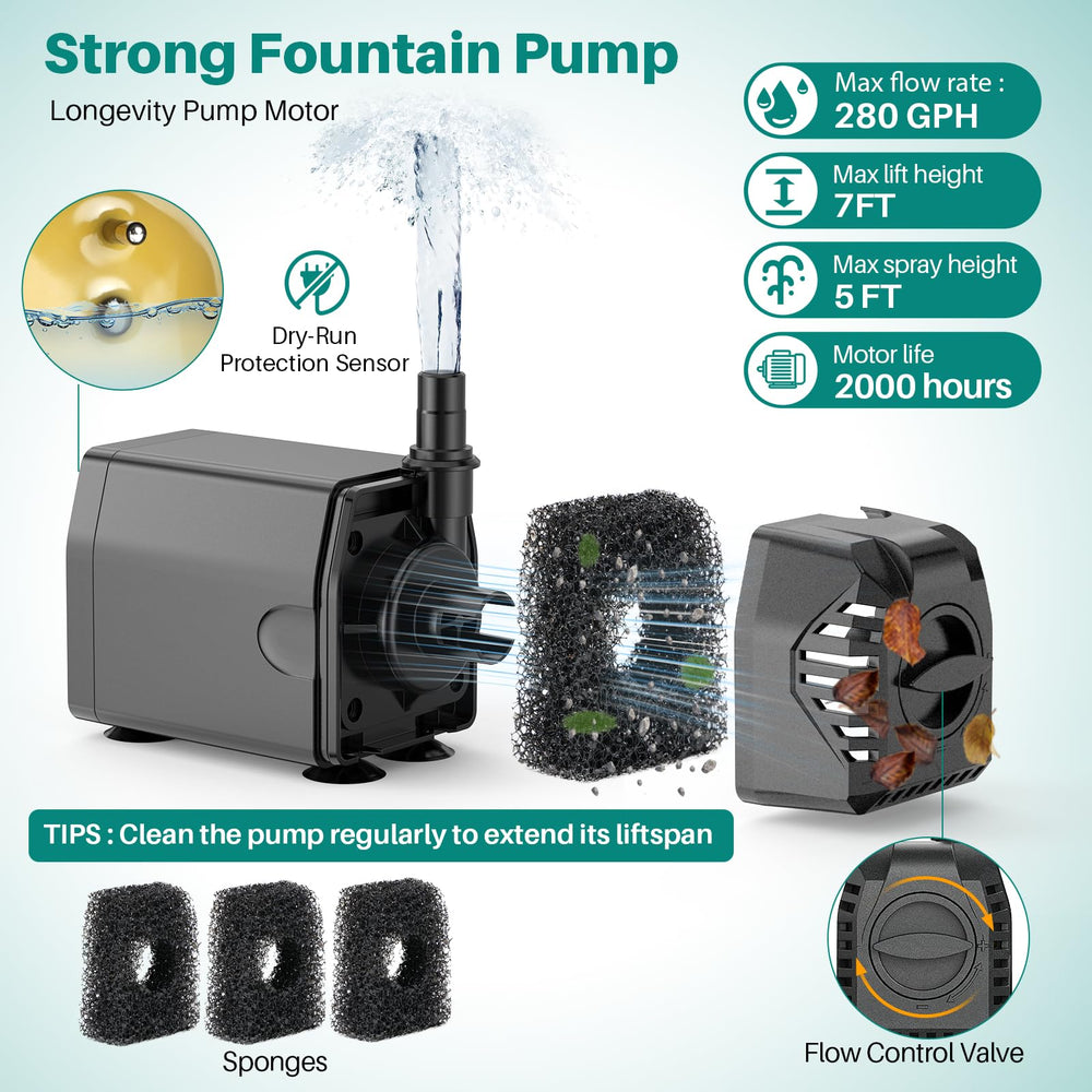 Biling solar fountain pump water display in garden