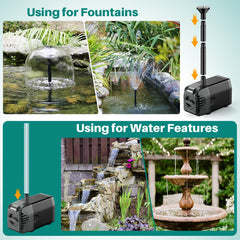 Biling solar fountain pump with adjustable nozzles