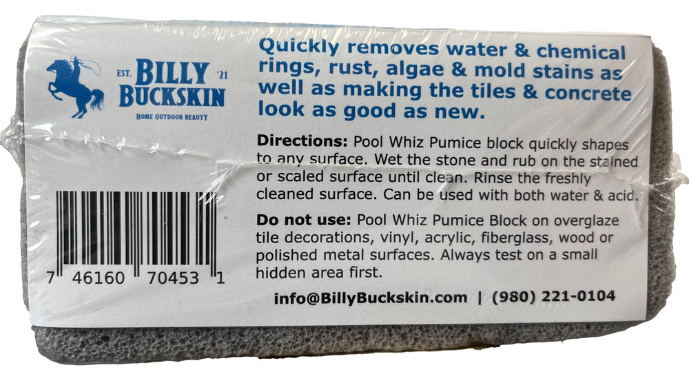 BILLY BUCKSKIN Pumice Pool Block next to cleaning supplies
