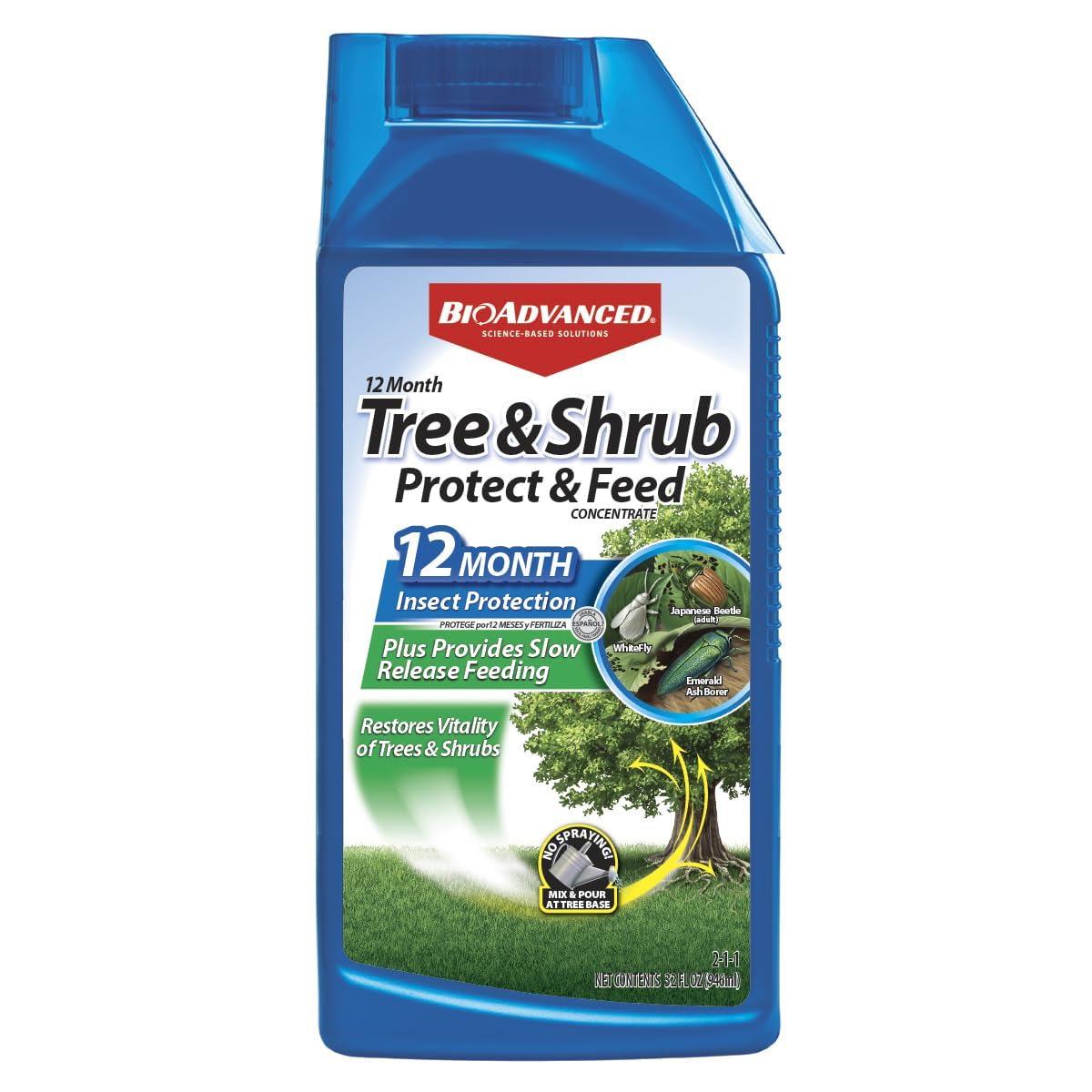 BioAdvanced 12 Month Tree & Shrub Protect and Feed Concentrate 32 oz front view