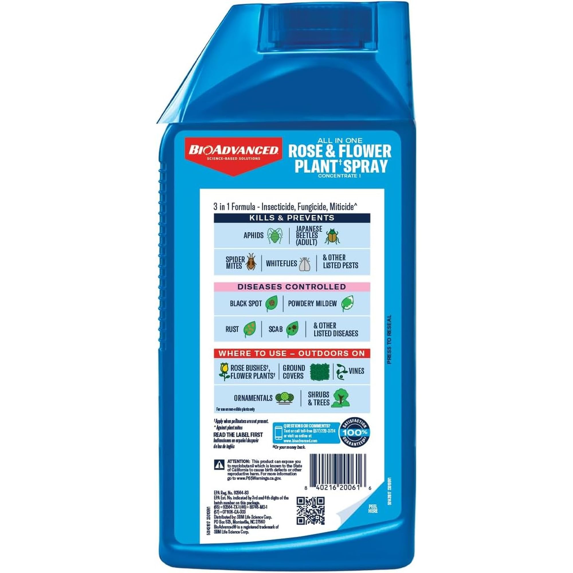 BioAdvanced plant care concentrate displayed with garden tools