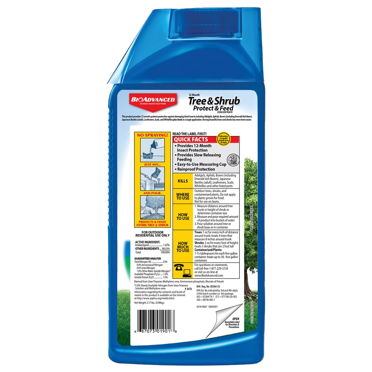 BioAdvanced Tree & Shrub Protect and Feed Concentrate label close-up