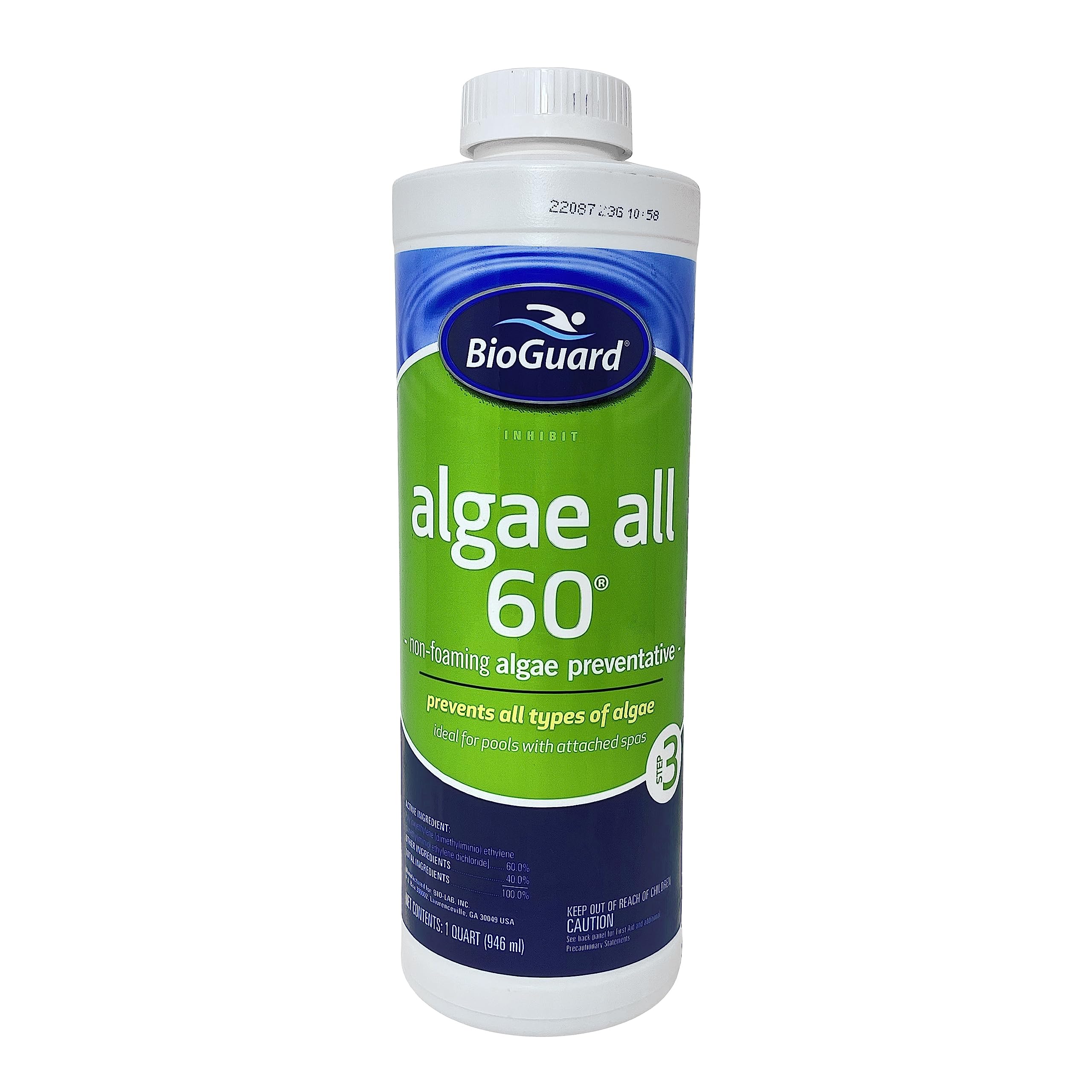 BioGuard Algae All 60 non-foaming algae preventative, 1 quart bottle front view