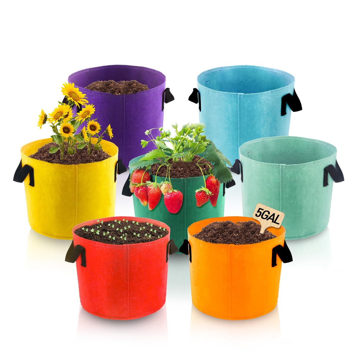 Biotolot 5-Gallon Fabric Grow Bags in mixed colours, front view