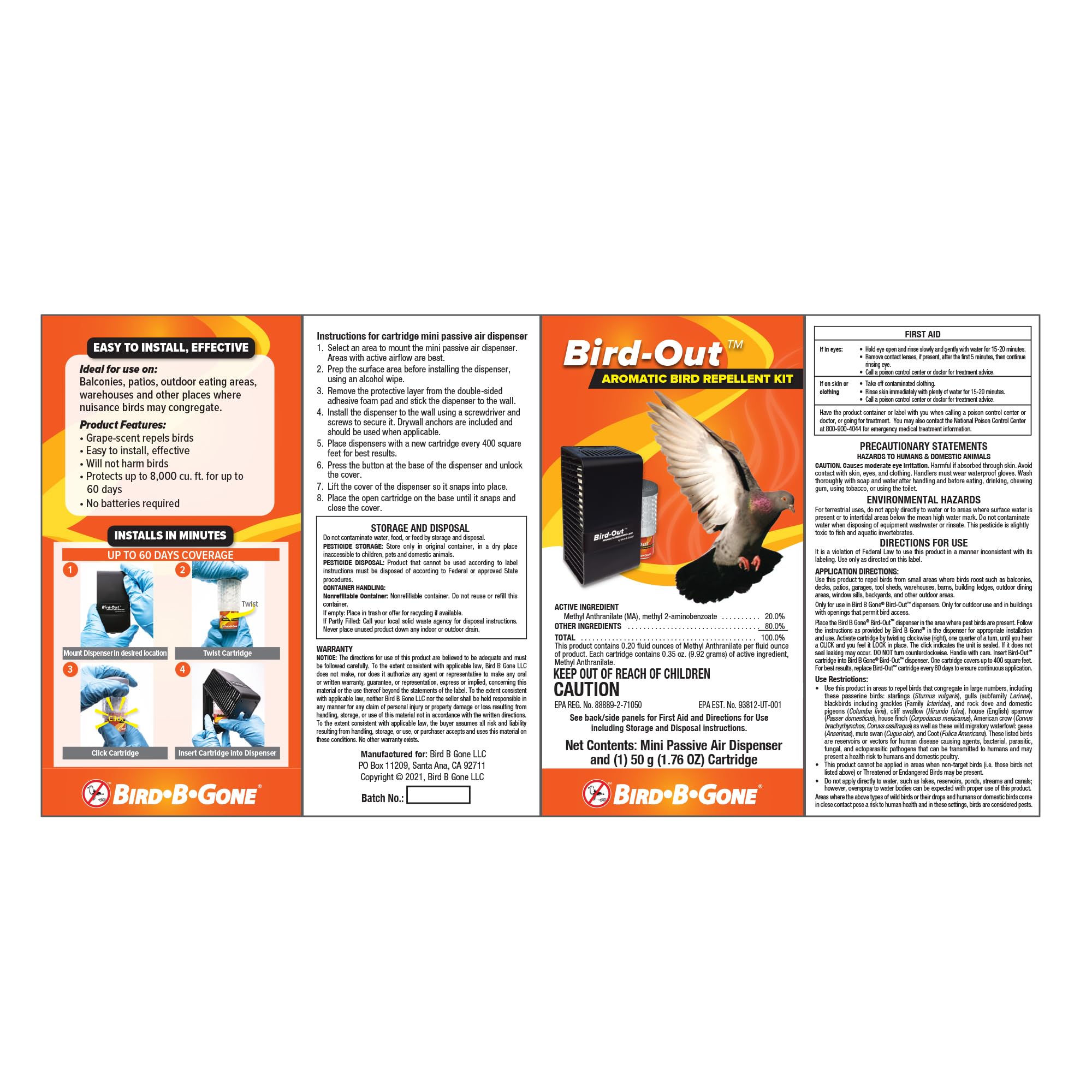 Bird B Gone Bird-Out Aromatic Repellent Kit contents