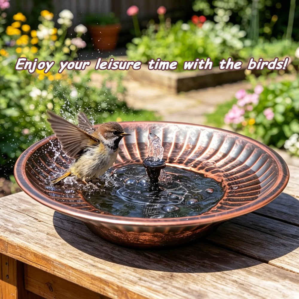Bird Bath Fountain showing the metal basin and solar pump