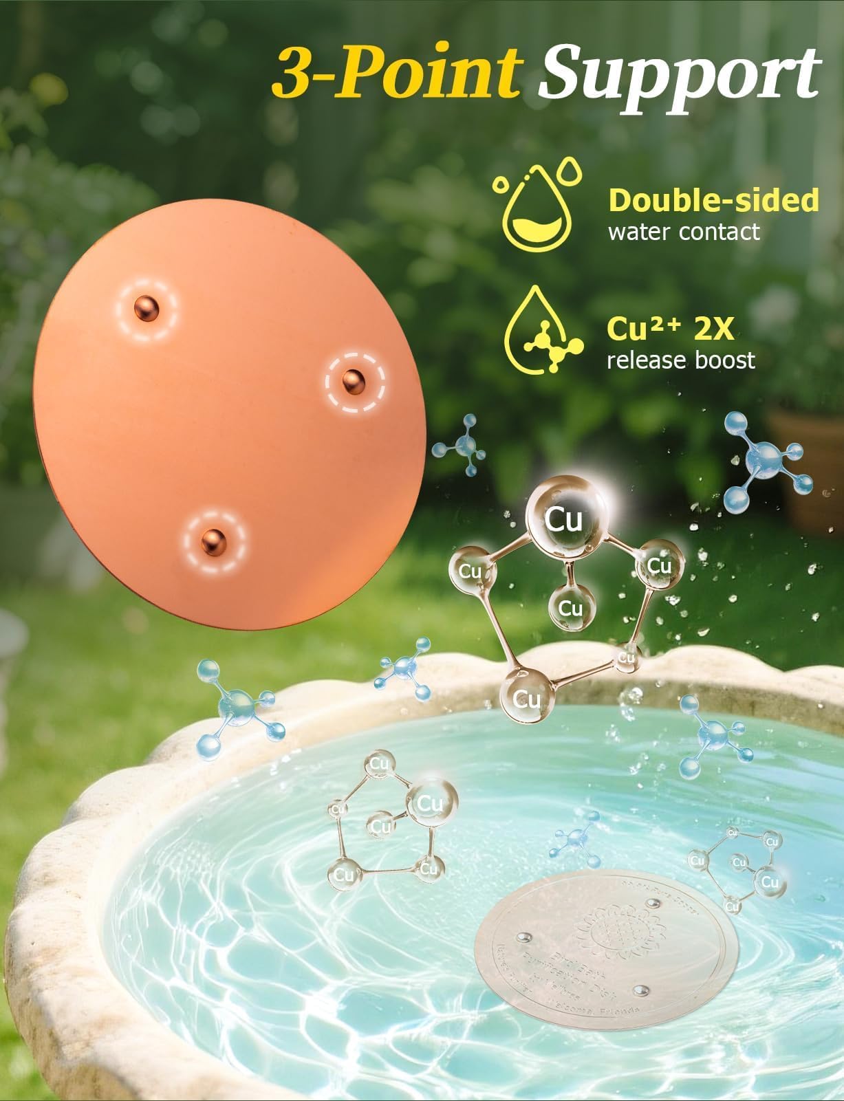 Bird drinking from a bath with Mellbree copper disc