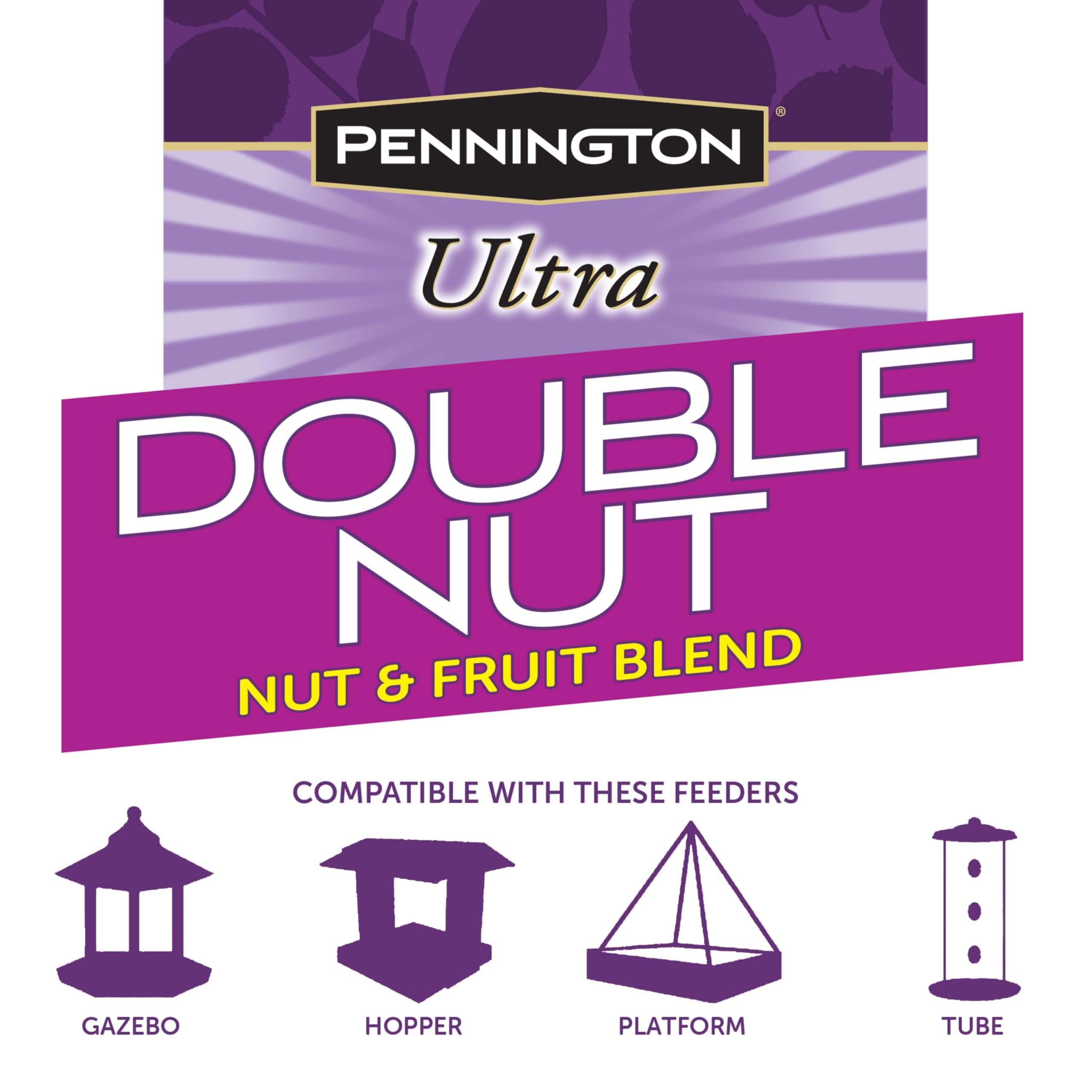 Bird feeder filled with Pennington Ultra Double Nut & Fruit Blend