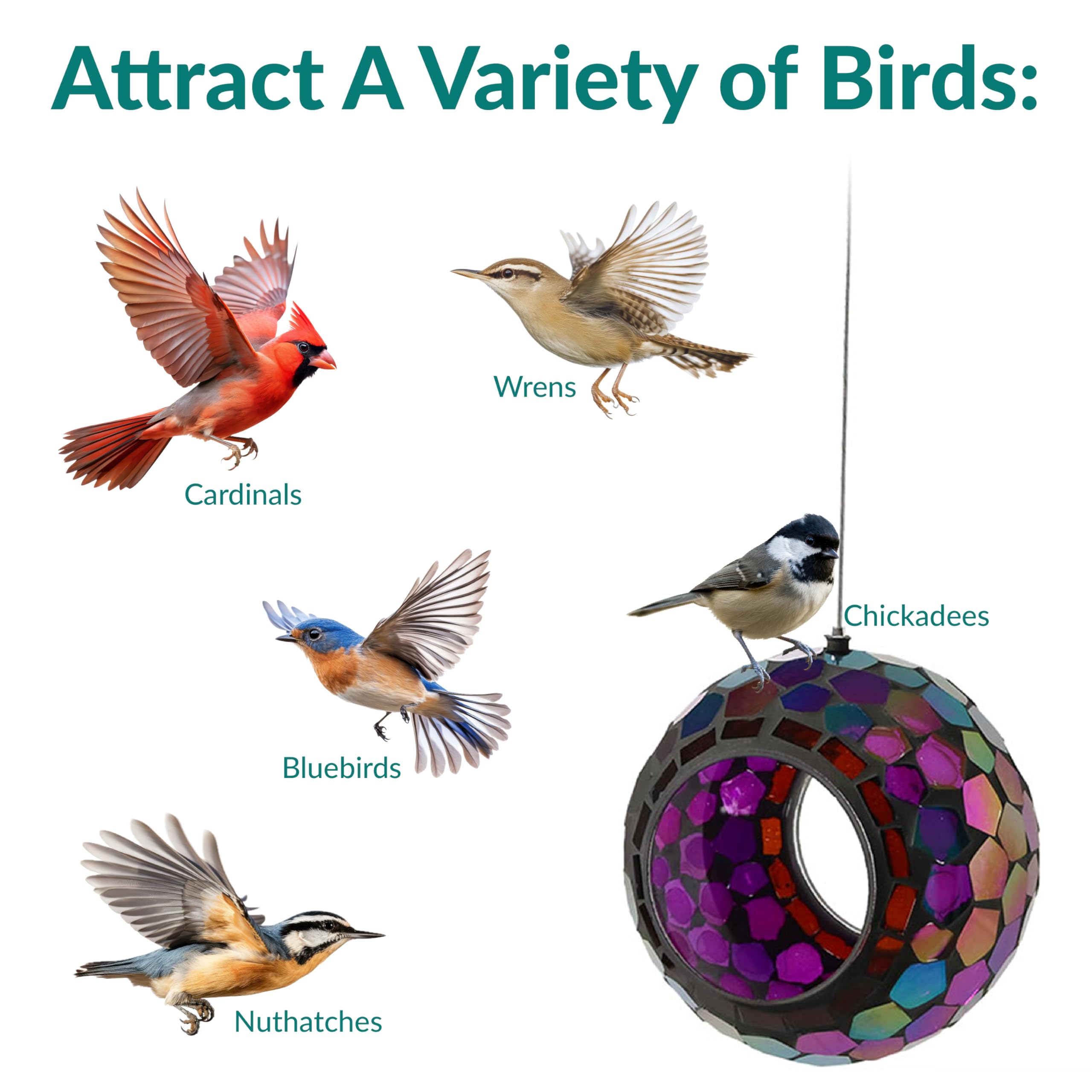 Bird feeder with a decorative stained-glass effect