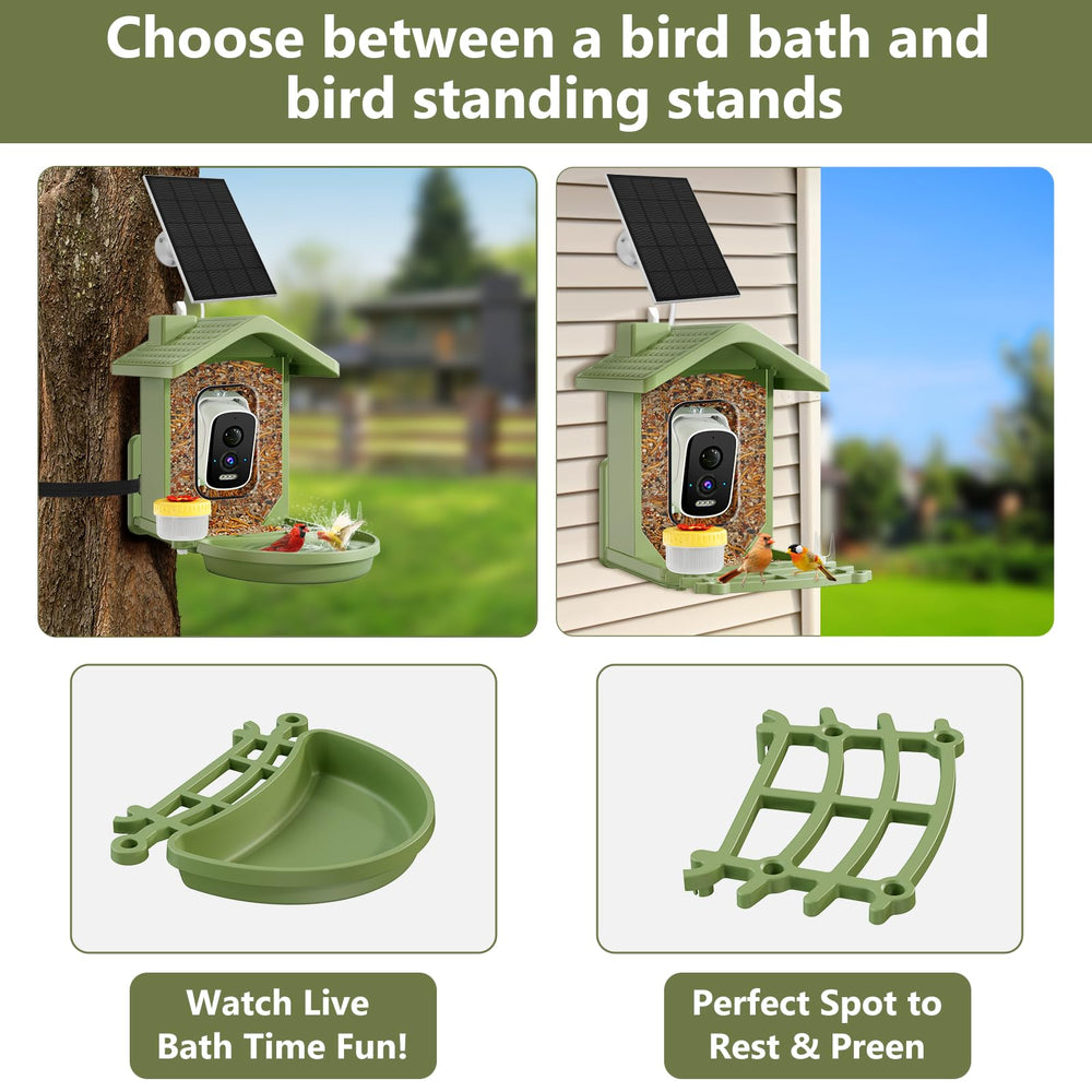 Bird feeder with solar panel and food reservoir