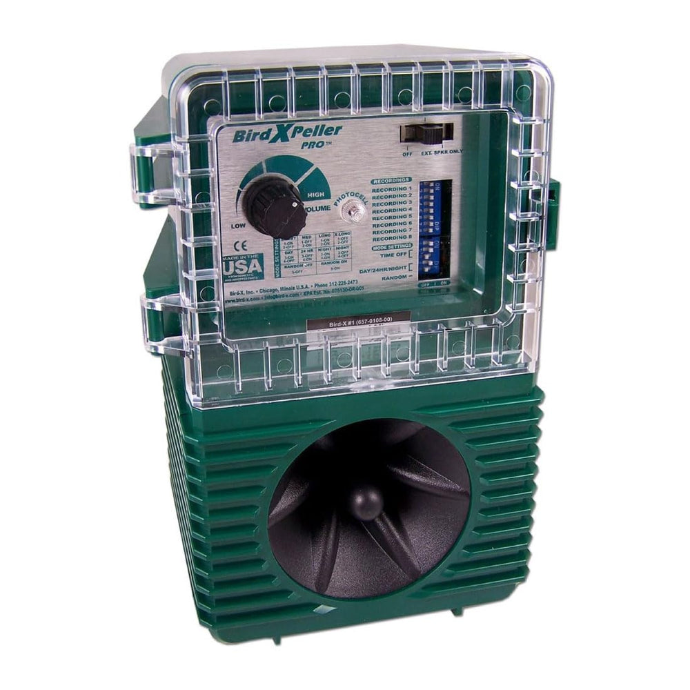 Bird-X Woodpecker Pro front view with green casing