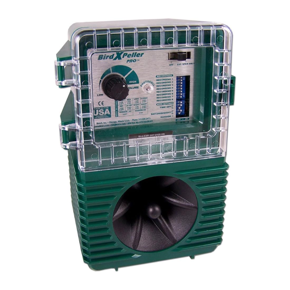 Bird-X Woodpecker Pro front view with green casing