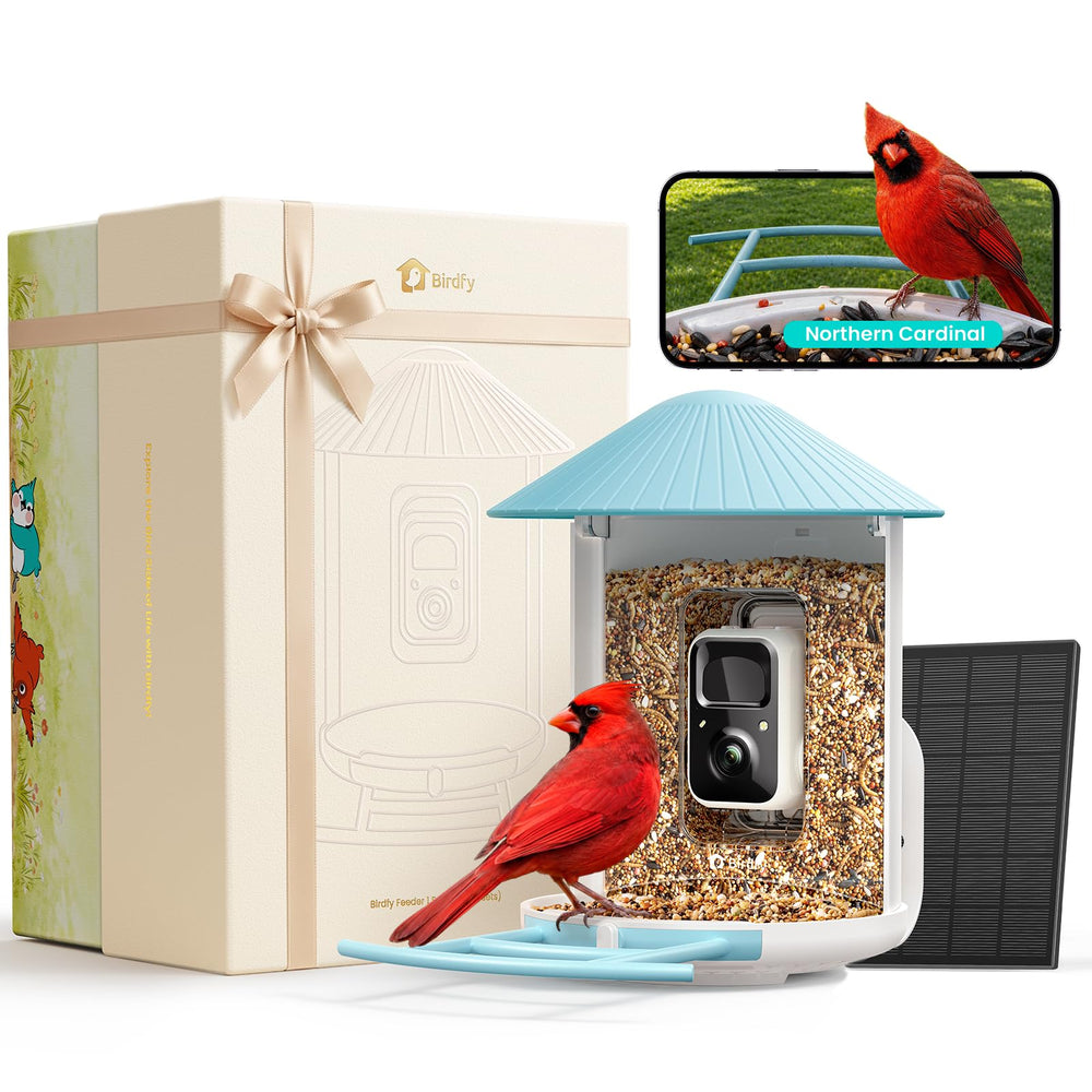 Birdfy Bird Feeder front view with solar panel