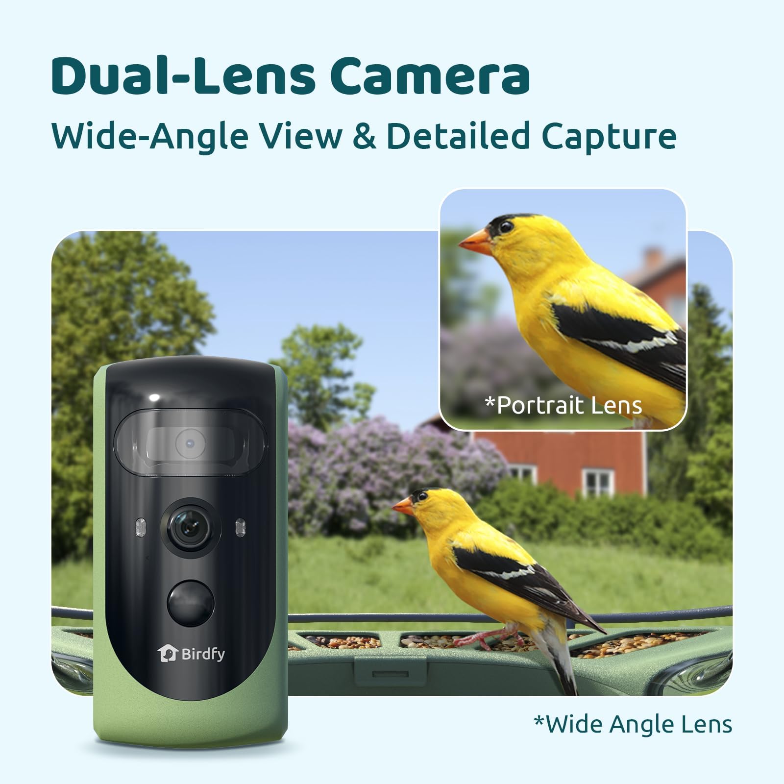Birdfy dual-lens camera showcasing night vision feature