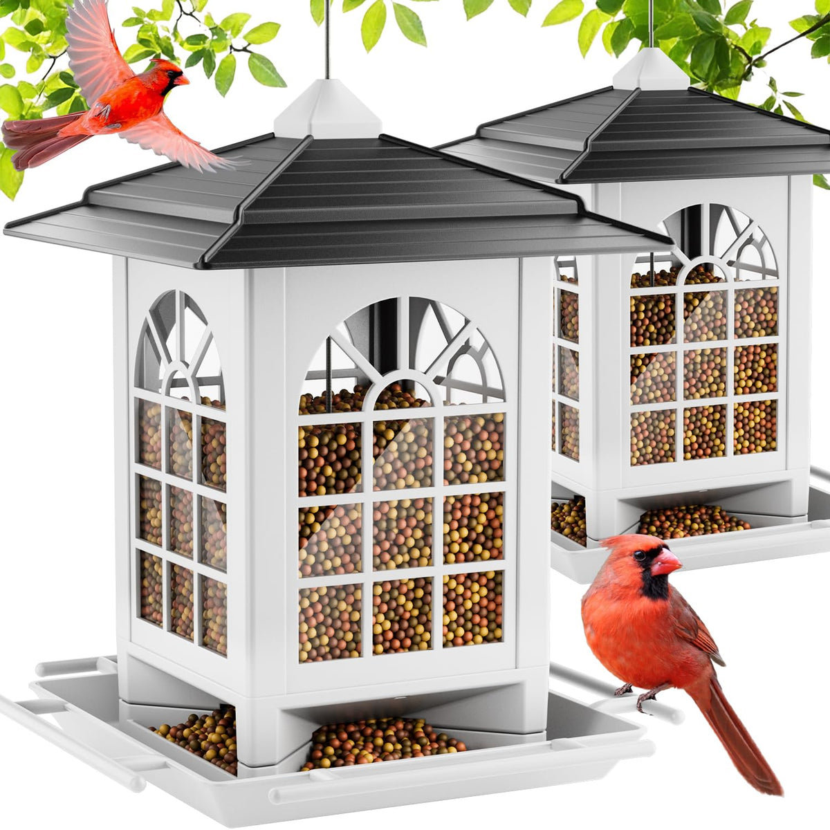 Birdream 2 Pack Bird Feeders Black and White front view