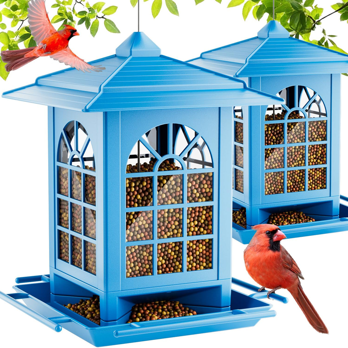 Birdream bird feeder blue model front view with clear panels