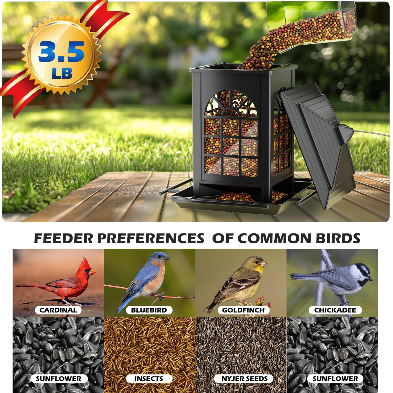 Birdream bird feeder front view with hanging hook