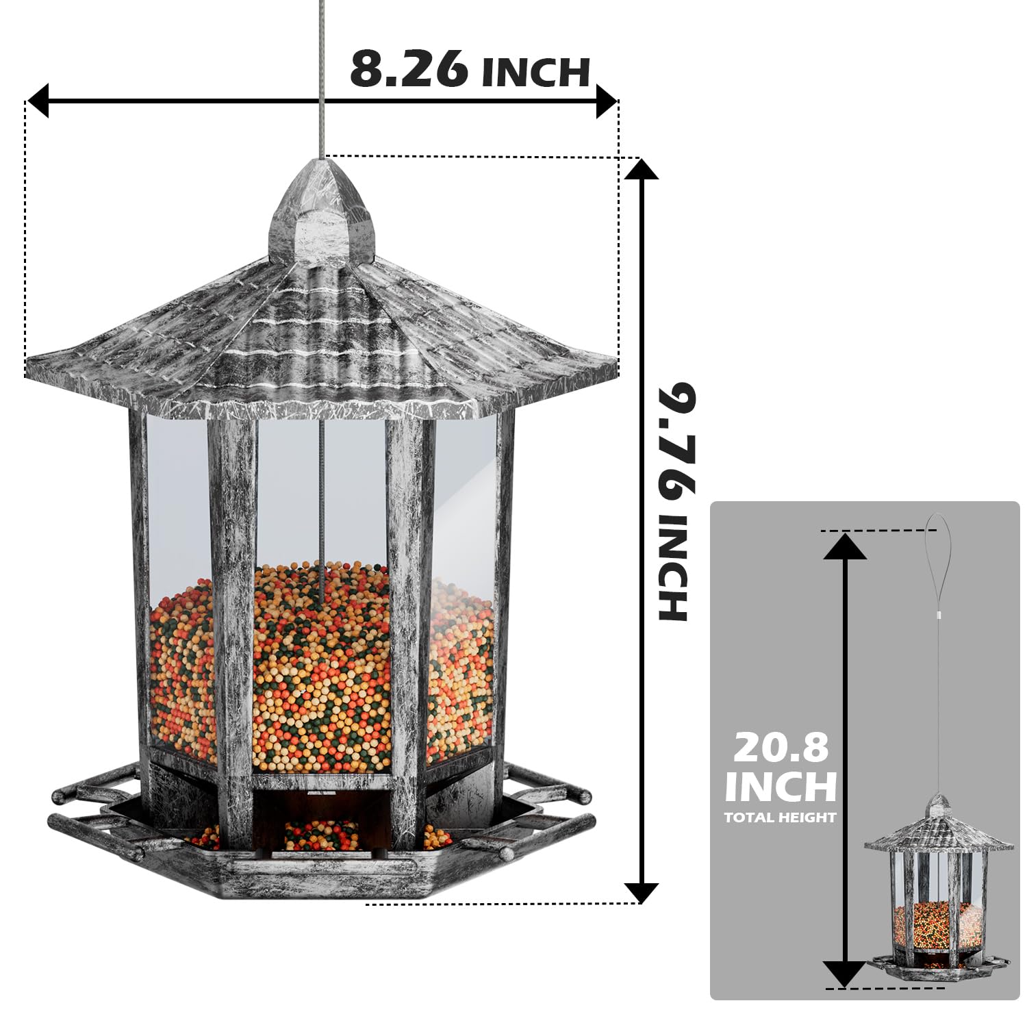 Birdream bird feeder with seeds visible