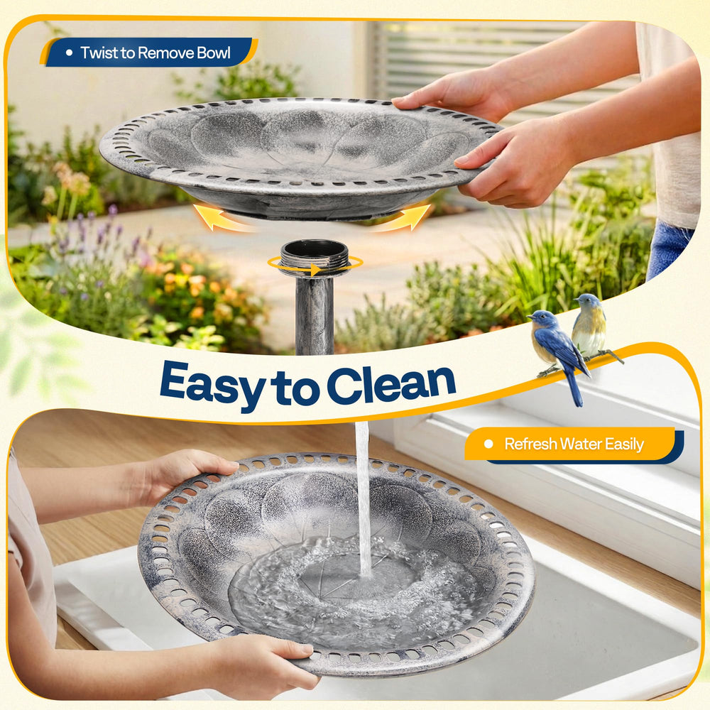 Birds drinking from VIVOHOME Bird Bath Gray