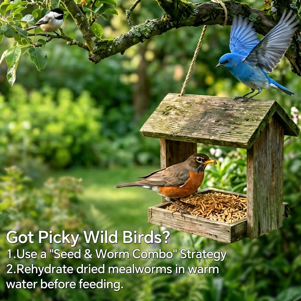 Birds enjoying WORMSKING dried mealworms