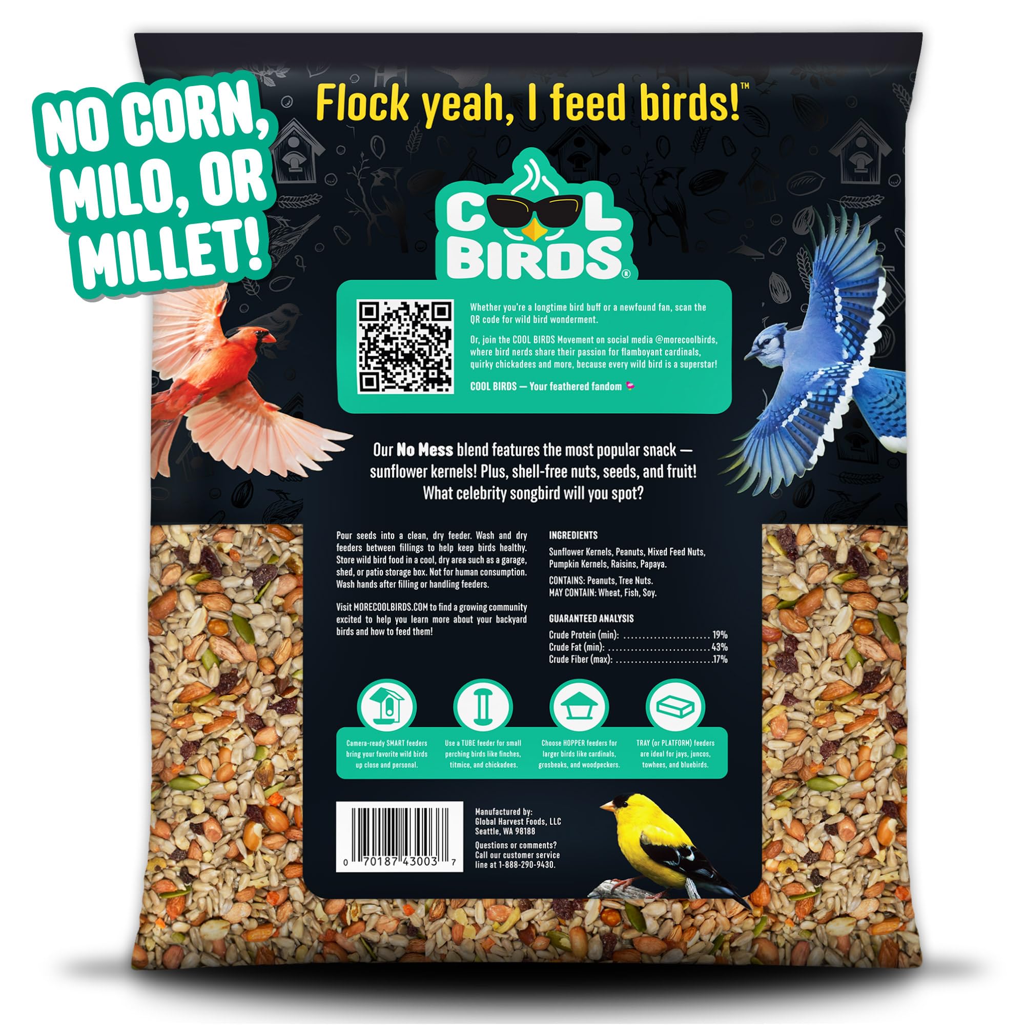Birds feeding on COOL BIRDS No Mess Wild Bird Seed in a backyard