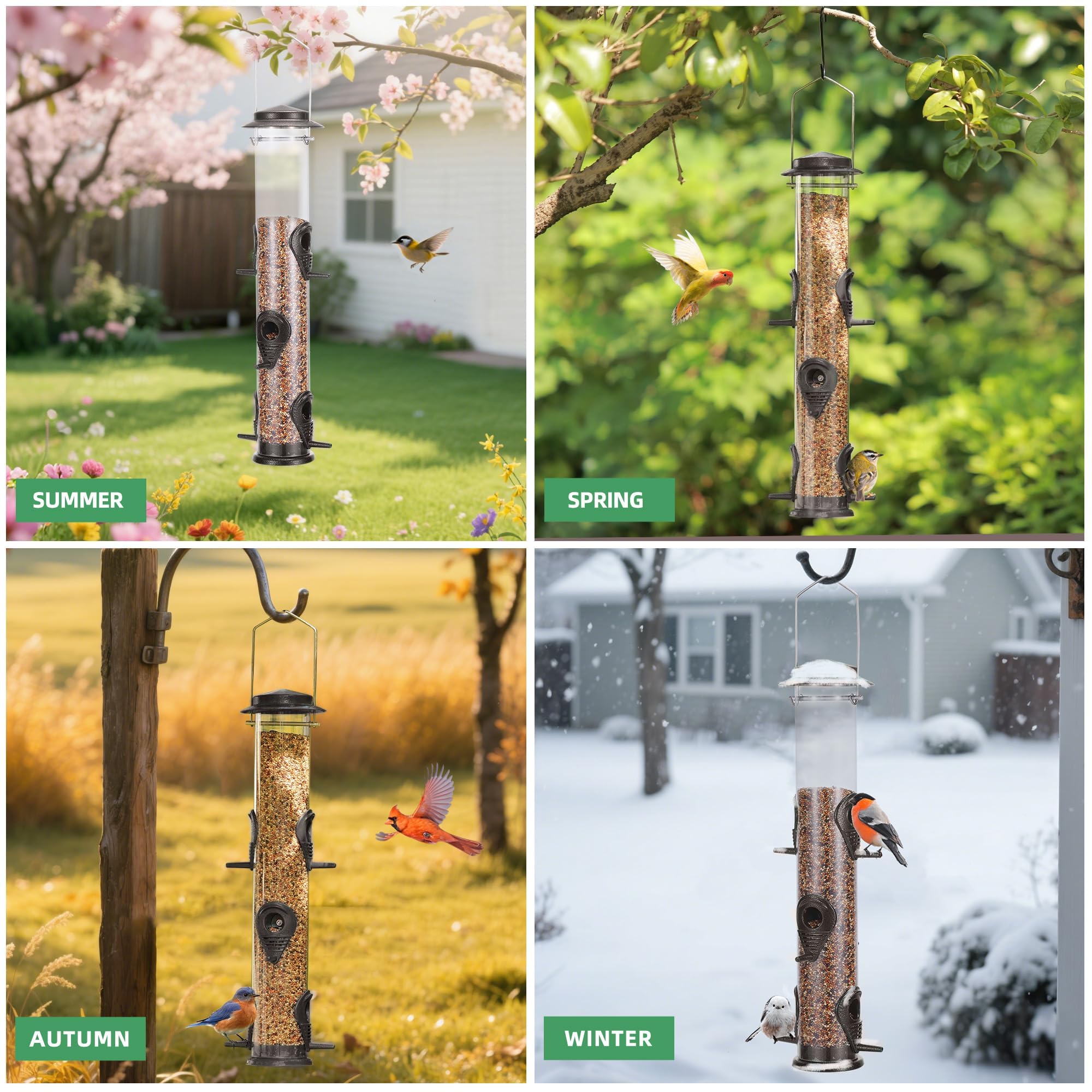 Birds feeding on MIXXIDEA feeder in outdoor setting