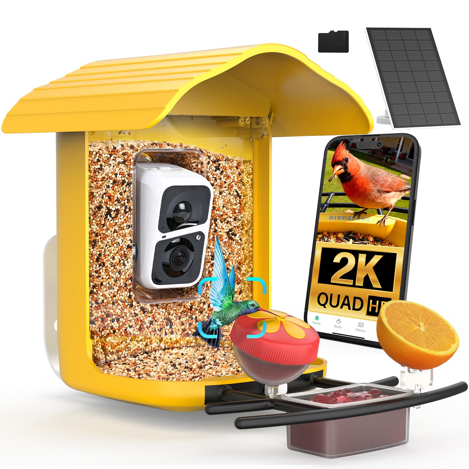 birdsnap PAV Bird Feeder dark yellow with camera and solar panel