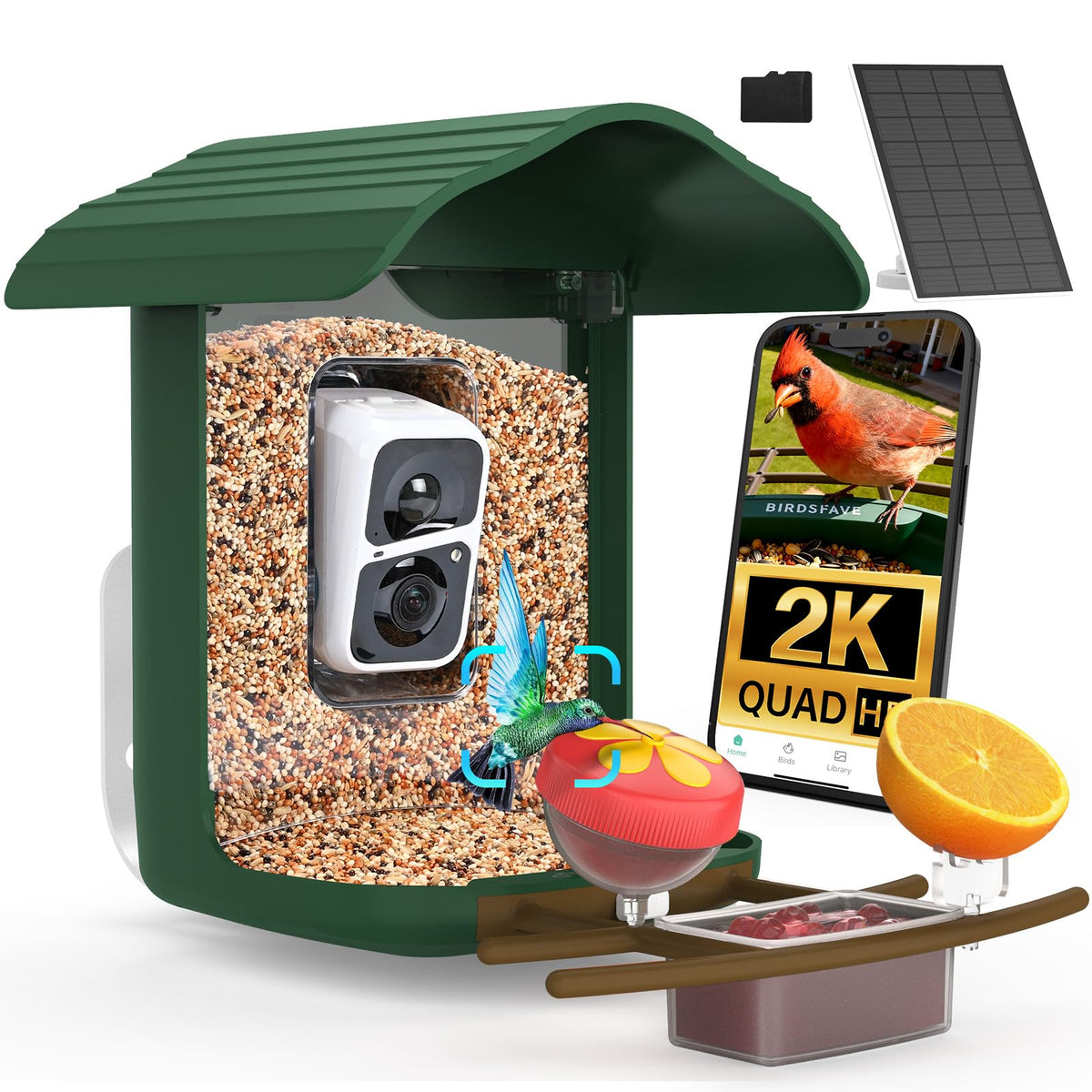 birdsnap PAV Bird Feeder front view with solar panel
