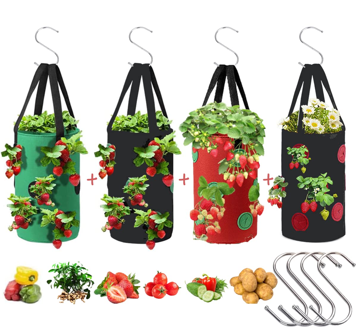 Birheatry 4 Pcs Hanging Strawberry Planter Bags front view
