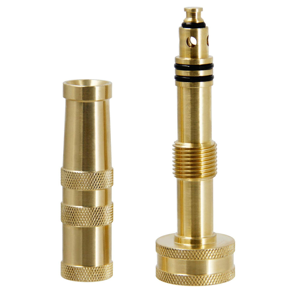 Biswing Brass Hose Nozzle connected to standard garden hose