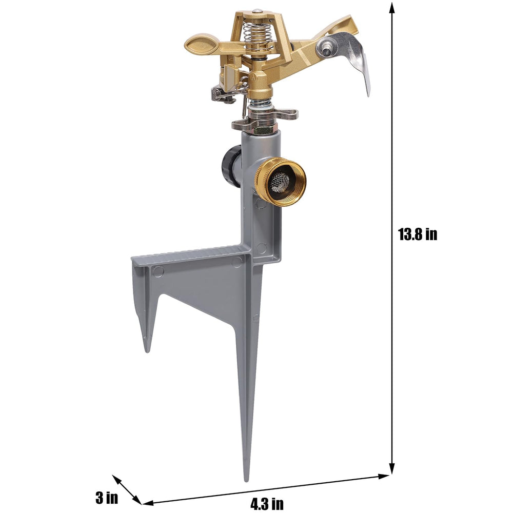 Biswing impact sprinkler head on step spike in garden setting