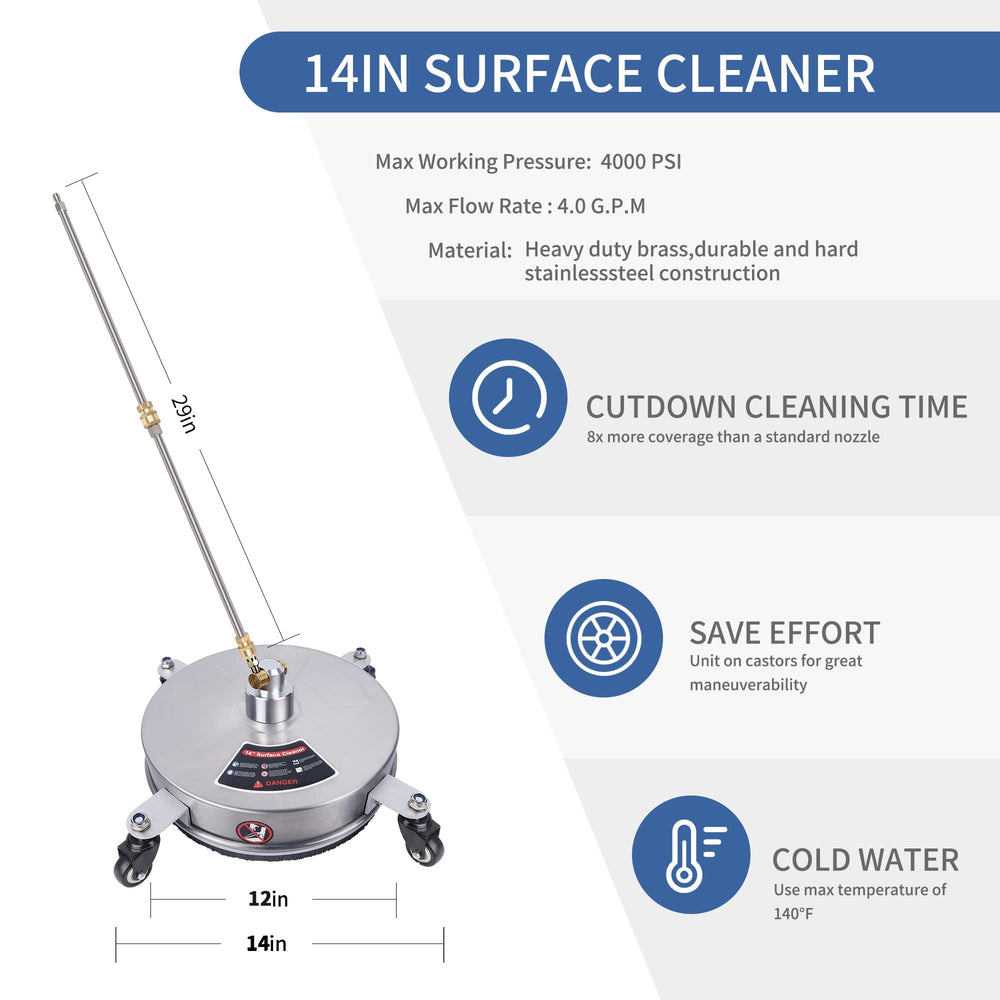 Biswing pressure washer surface cleaner with extension wands