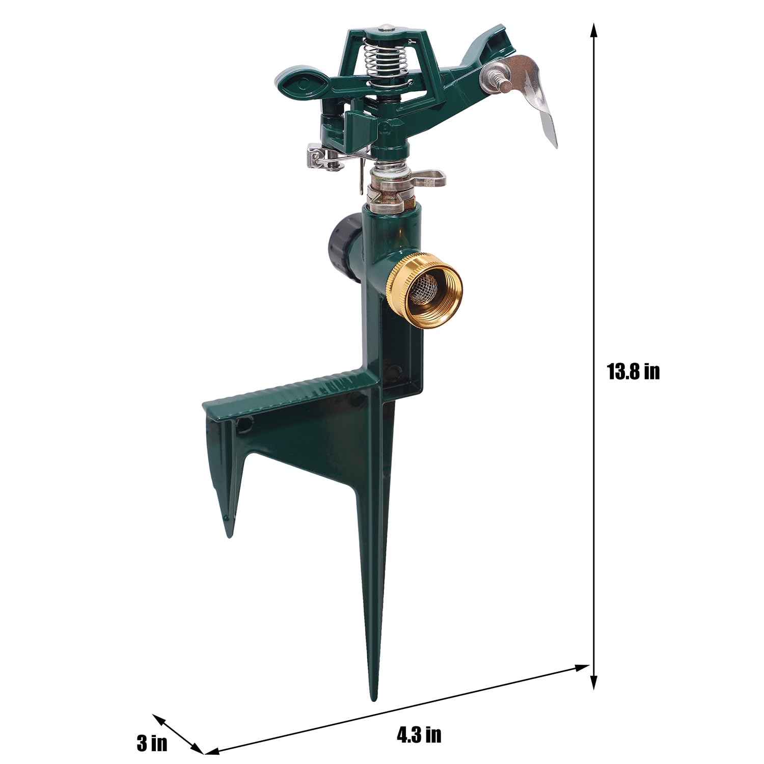 Biswing sprinkler head showing coverage area in a garden